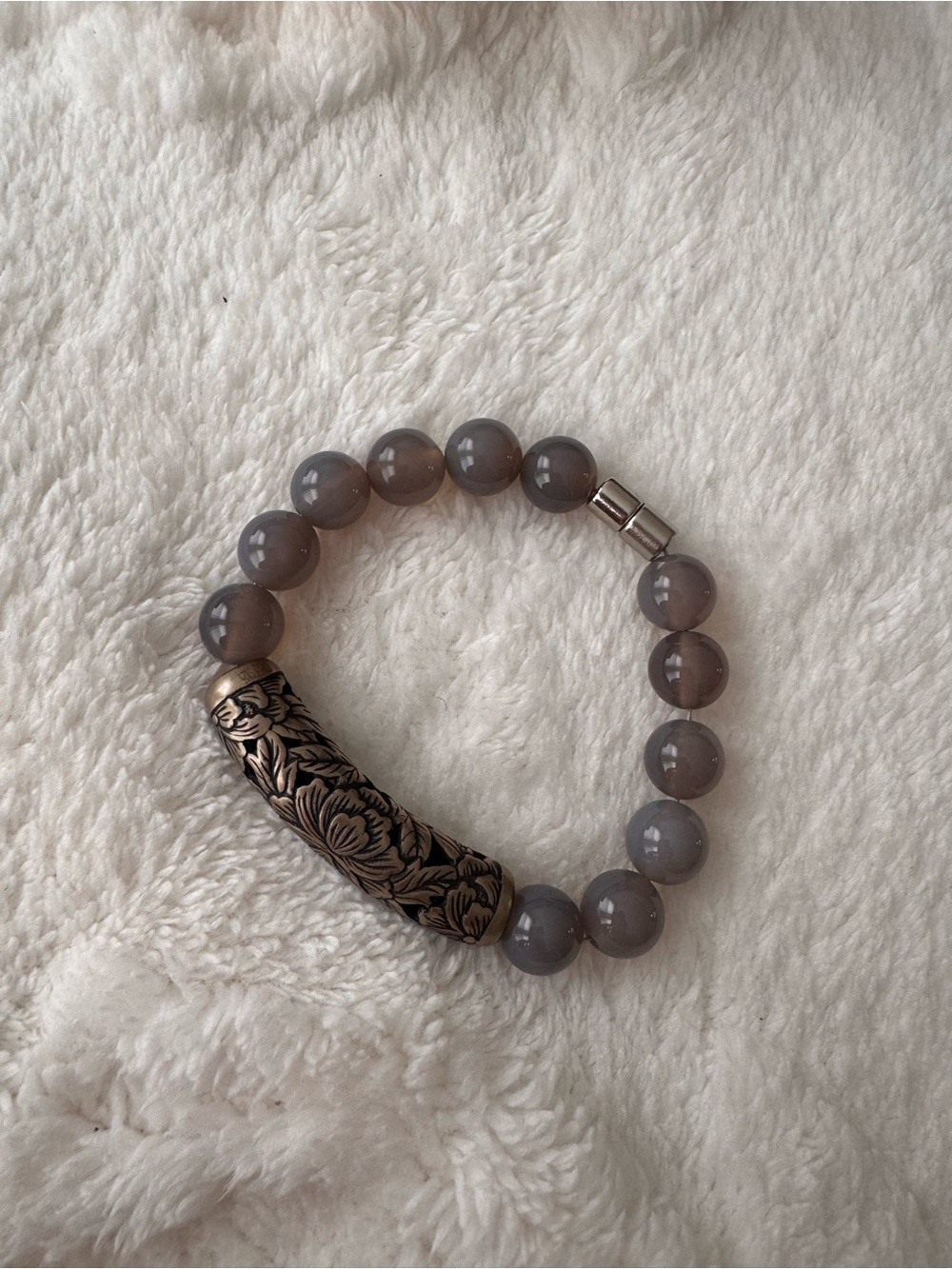 Gray Beaded Bracelet with Floral  Accent